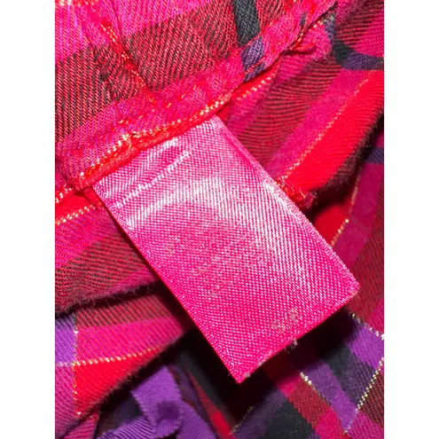 Victoria's Secret  Plaid Flannel Pajama Set Long Sleeve Pants Red Purple Sparkle