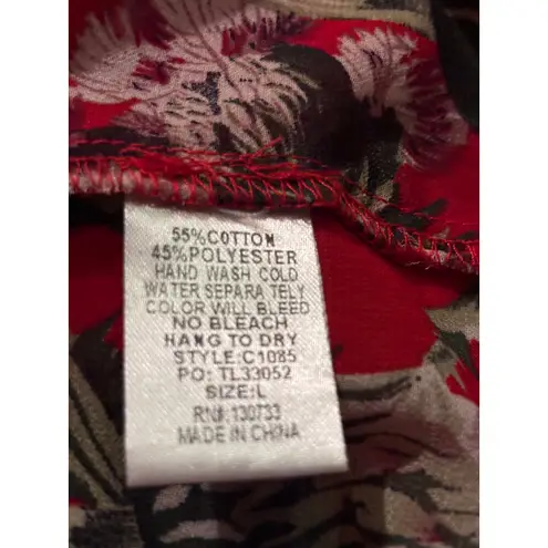 umgee USA Red Floral Thistle Print Ruffle Sleeve Blouse Top Women's Size L Size L