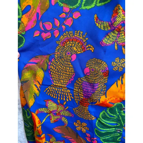 Truly 4 You Women's Colorful Tropical Floral Parrot Shirt Dress Belted Size XL Blue