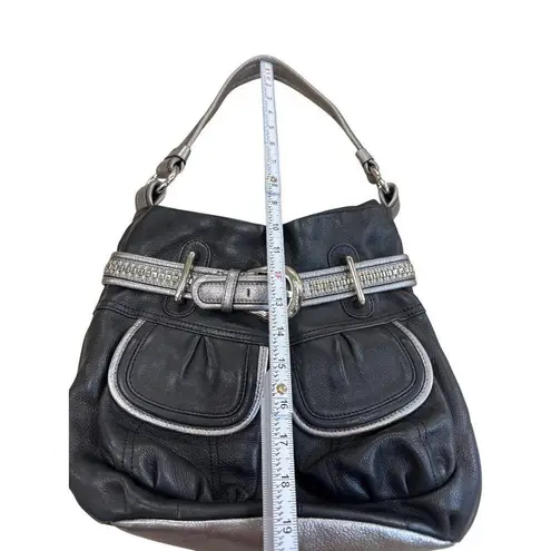 B Makowsky B. Makowsky Womens Black & Silver Leather Hobo Handbag Purse SKU 7813