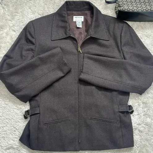 Vintage Preview Collection Brown Worsted Wool Utility Jacket Lined Brass Buckle Size 10