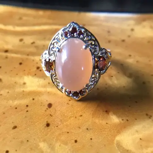 Natural Peach Moonstone Sterling Silver Ring Size 7