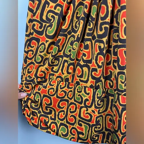 Bisou Bisou Orange Yellow V-Strap Wood Accessory Abstract Patterned Y2K Dress