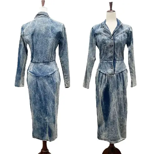 Vintage 80s Hollywood Blvd Acid Wash Denim Western Cowgirl Dress Women’s Size 6 Blue