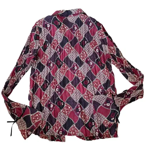 Apostrophe Vintage 90s Hippie Eclectic Witchy Floral Plisse Button Up Top