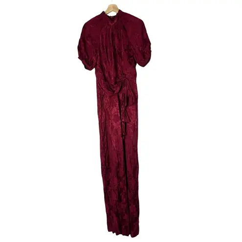 Monique Lhuillier ML Red Currant Jacquard Short Sleeve Jumpsuit 8