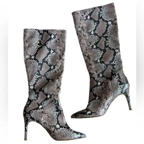 Steve Madden  Kinga Snake Print Pointed Toe Knee High Heeled Boots - Size 9.5