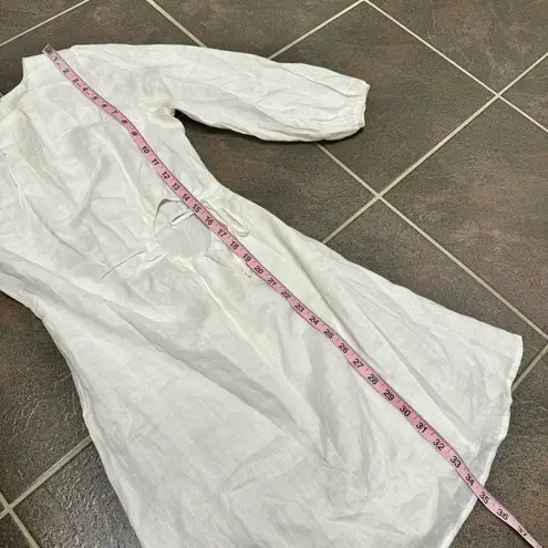 Dissh Beau White Linen Sleeved Mini Dress Cinched Circle Cutout US 2