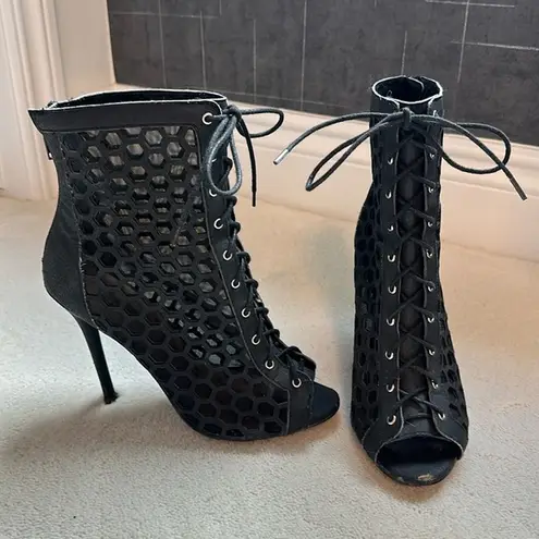 Nasty Gal Mesh Lace-up Tied Heel Booties