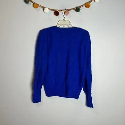 Vintage lamb's wool rabbit hair blend royal blue button cardigan - Image 5