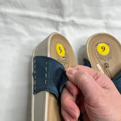 Fly Flot Womens Navy Blue Anatomic Sandals Size 9 Leather Upper