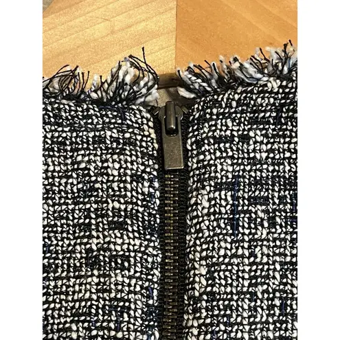 Banana Republic  Sleeveless Dress Size 2 Gray Tweed Frayed Hem Midi Pleated Zip