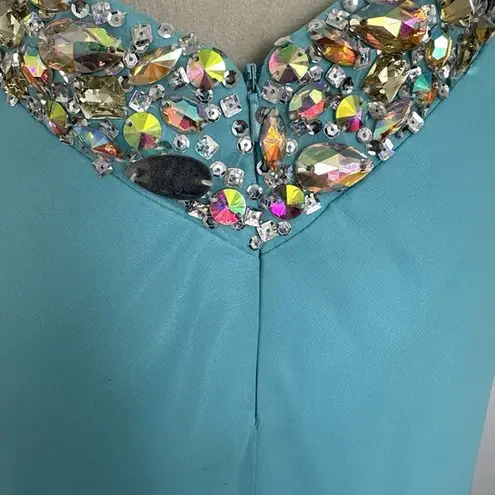 Aqua Blue Dress Size 2 Beaded Evening Party Cocktail Prom Bedazzled Rhinestoneā