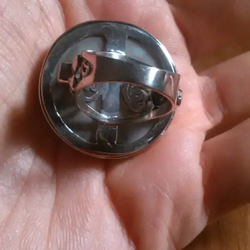 Shungite Multi Gemstone Mother of Pearl Sterling Silver Cocktail Ring (Size 7)