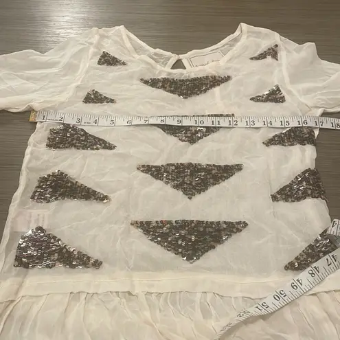 Beautiful Stories Off White Sheer Sequin Patch Long Sleeve Blouse Size XS White