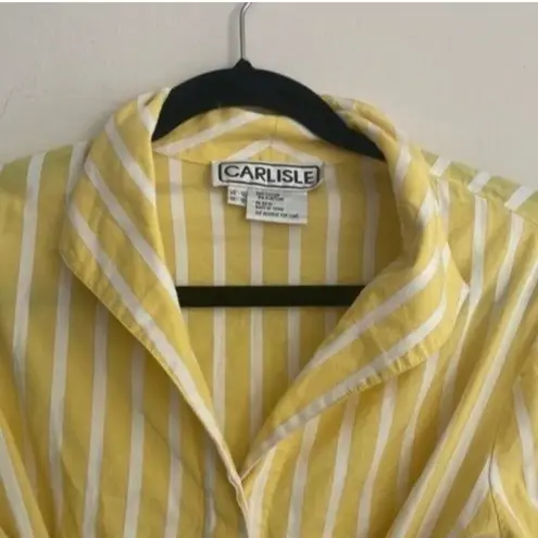 Carlisle Vintage  Yellow and White Striped Button Down Tie Front Blouse Shirt