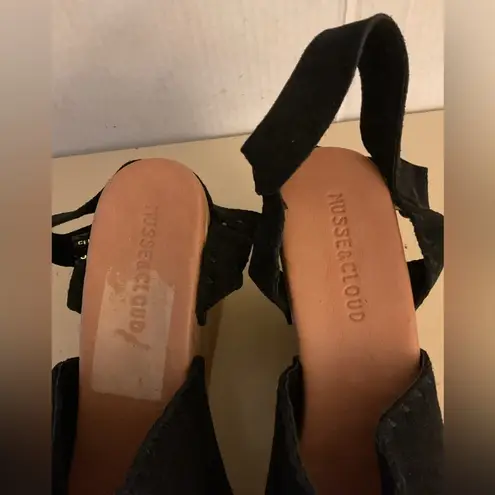 Musse & Cloud Black suede platform espadrille Wedge Sandals size 9