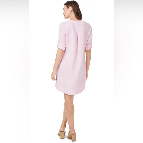 Foxcroft Women's Plus Size 14 Pink Linen Shirt Dress 3/4 Sleeve V-Neck