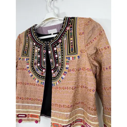 indigo. Souk Hand Embroidered Terracotta Open Front Jacket Size XL NWT