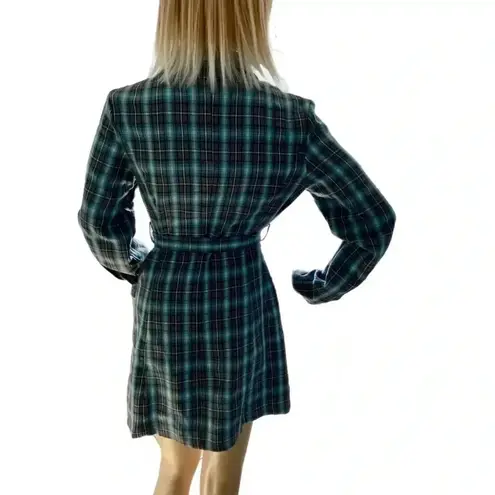 NLW Dress Womens Small Blue Checkered Navy Dress Waist Belt Long Sleeve