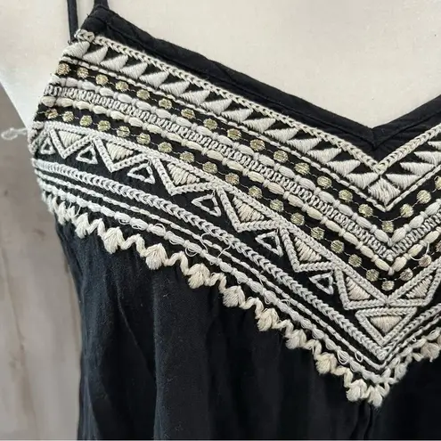 American Eagle  Black Embroidered Tank Top Long Line Strappy