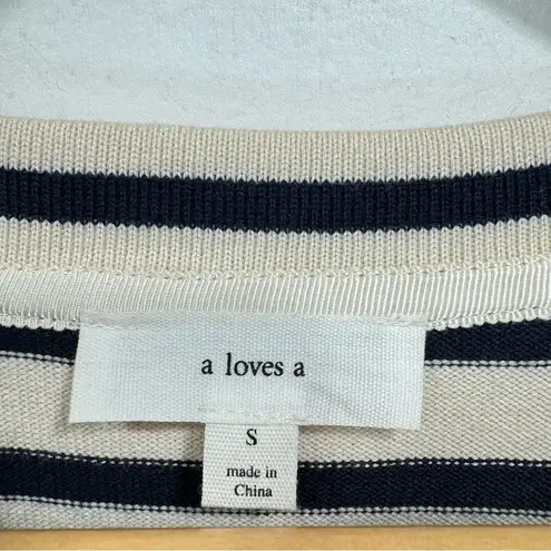 A loves A  Beige & Dark Navy Striped 3/4 Bell Sleeves Cotton Blend Sweater Small