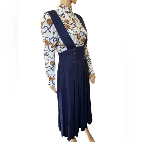 O'Neil Patty O’Neil Vintage 80s Western Preppy Equestrian Mock Neck Pinafore Midi Dress