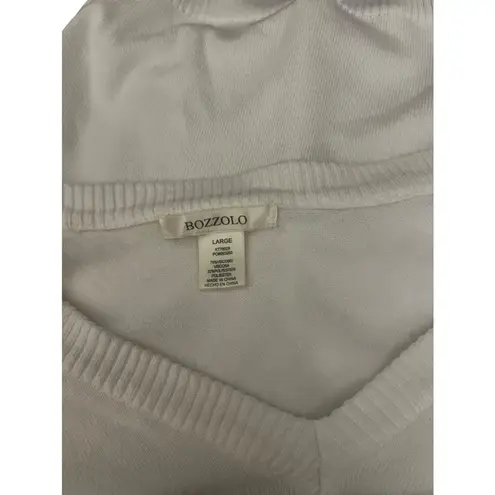 Bozzolo  White V Neck Long Sleeve Sweater Large