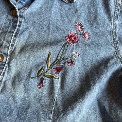 Cabin creek Cottage Core Garden Fairy Denim Embroidered Top VTG Y2K Flowers