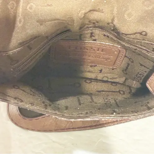 Fossil  Gold Shimmer Brown Key Per Cross Body Purse Adjustable Strap Crossbody