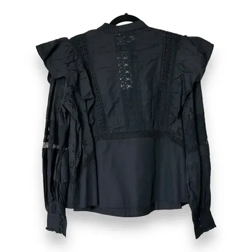 All Saints Aubrey Black Embroidered Frill Broderie Prim Blouse Top Black Size 6