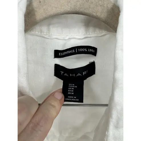 Tahari 100% Linen Button Front Tunic Women Medium White Long Sleeve Minimalist