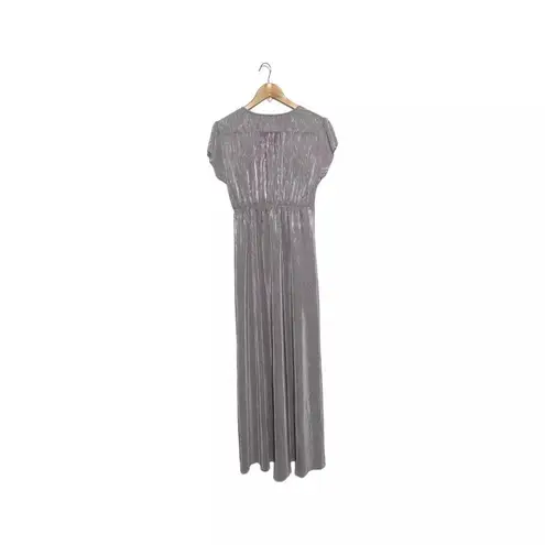 Baltic Born Athena Pleated Dress Metallic Silver Gray Womens Large Bridesmaid