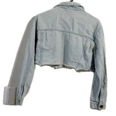 Pretty Little Thing  Blue Cropped Jean Jacket with Raw Hem