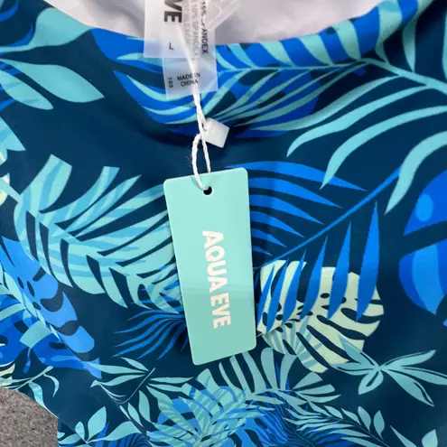 Aqua Eve Tankini Top Women L Blue Tropical Leaves Ruched Tummy Control Beach Size L
