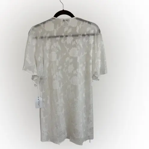 In Bloom Sheer White with Floral Texture and Lace Trim Kimono Robe Size XS - S - Image 3
