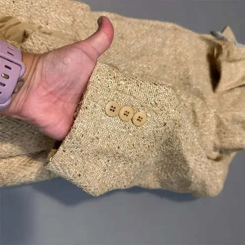 Women's Silk Wool Blend Tan Tweed Overcoat Size 12 Mid