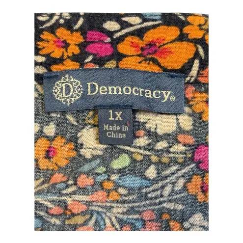 Democracy Floral Print Dress 3/4 Sleeve V Neck Pullover Womens Plus Size 1X