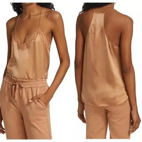 Cami NYC Racer 100% Silk Charmeuse V-Neck Camisole Tank Top Gold Women's Size M