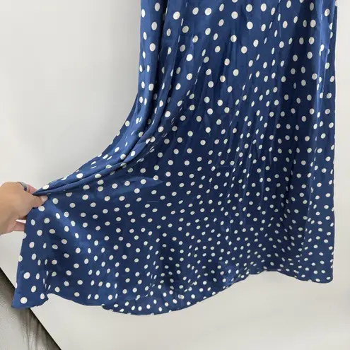 Jessica Howard Blue Satin Polka Dot Halter Dress Midi Size 14 Y2k Formal