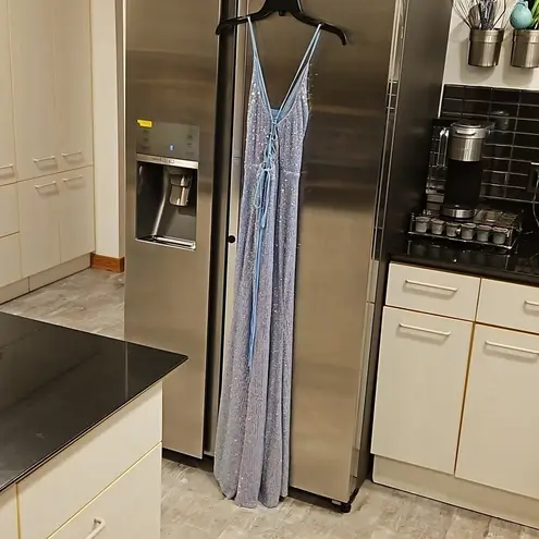 Lulus 💕💕 Chic and Glam Light Blue Sequin Lace-Up Mermaid Maxi Dress M NWOT - Image 10