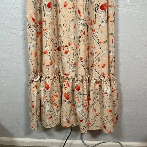 Baltic Born Women M Beige Floral Print Capri Smocked Maxi Dress Balloon Sleeve