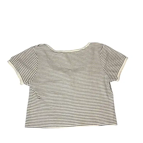 Striped Cropped Baby Tee Henley Women's Size Large White and Black