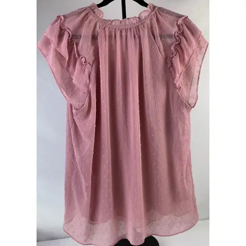 Tamara H Pink Swiss Dot Ruffle Neck Tie Neck Short Sleeve Blouse Top XL Size undefined