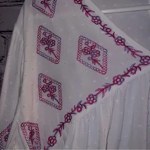 Luna Moon Anthropologie Boho Baby Doll Blouse Size Medium Embroidered Detail Pink