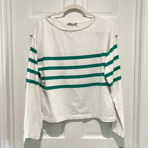 Faherty Sport Jersey Long Sleeve Tee White Green Stripes Medium 100% Cotton