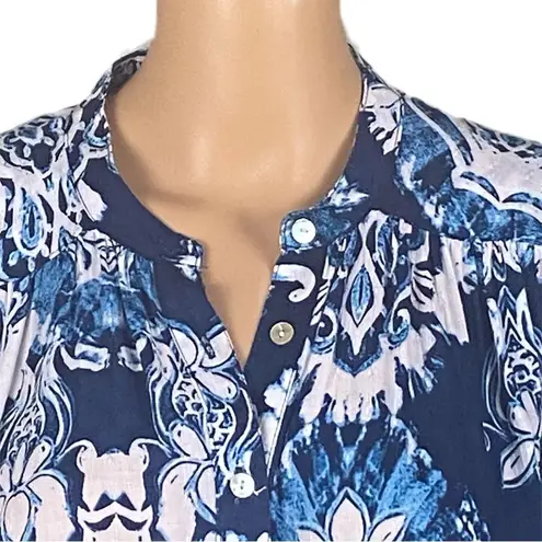 Haute Hippie shades of blue and white abstract Boho button down blouse Medium