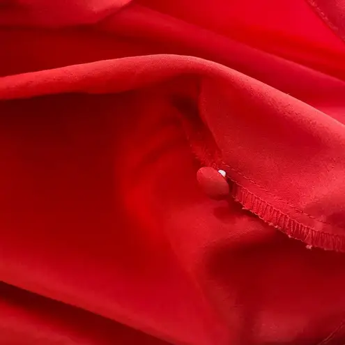 Vintage 80s Chaus Red Blouse Dark Grey Trim Asymmetrical Neck L Size L