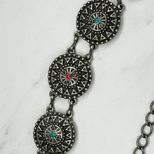 Western Faux Turquoise Coral Concho Chain Belt ✨ Silver