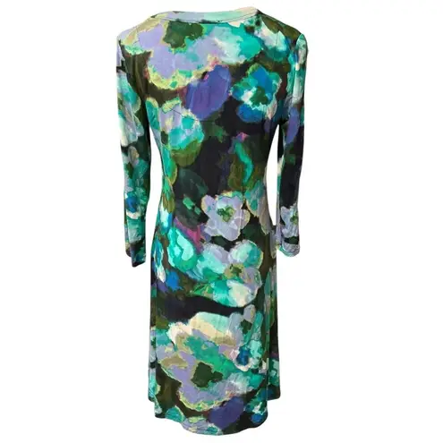 cupio Floral Print Long Sleeve Scoop Neck Stretch Pullover Mini Dress Size Small